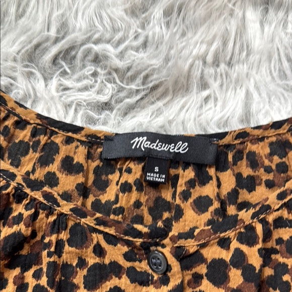 Madewell Balloon-Sleeve Button-Up Top in Painted Leopard, S - Picture 6 of 8